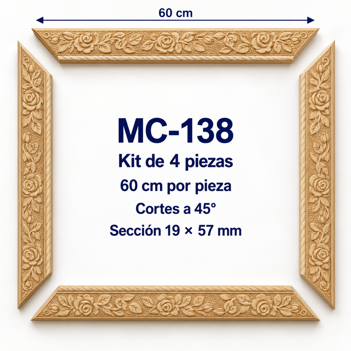 Moldura de madera grabada para marco MC138 – Kit de 4 piezas