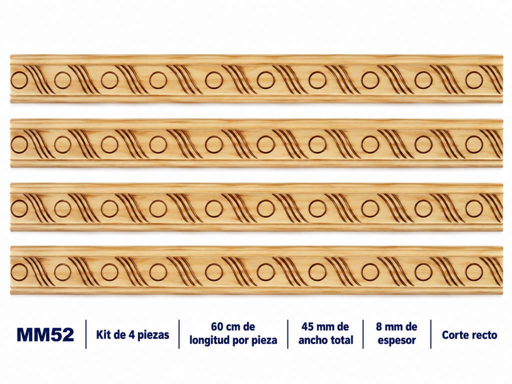Moldura de madera grabada para mueble MM-52 – Kit de 4 piezas