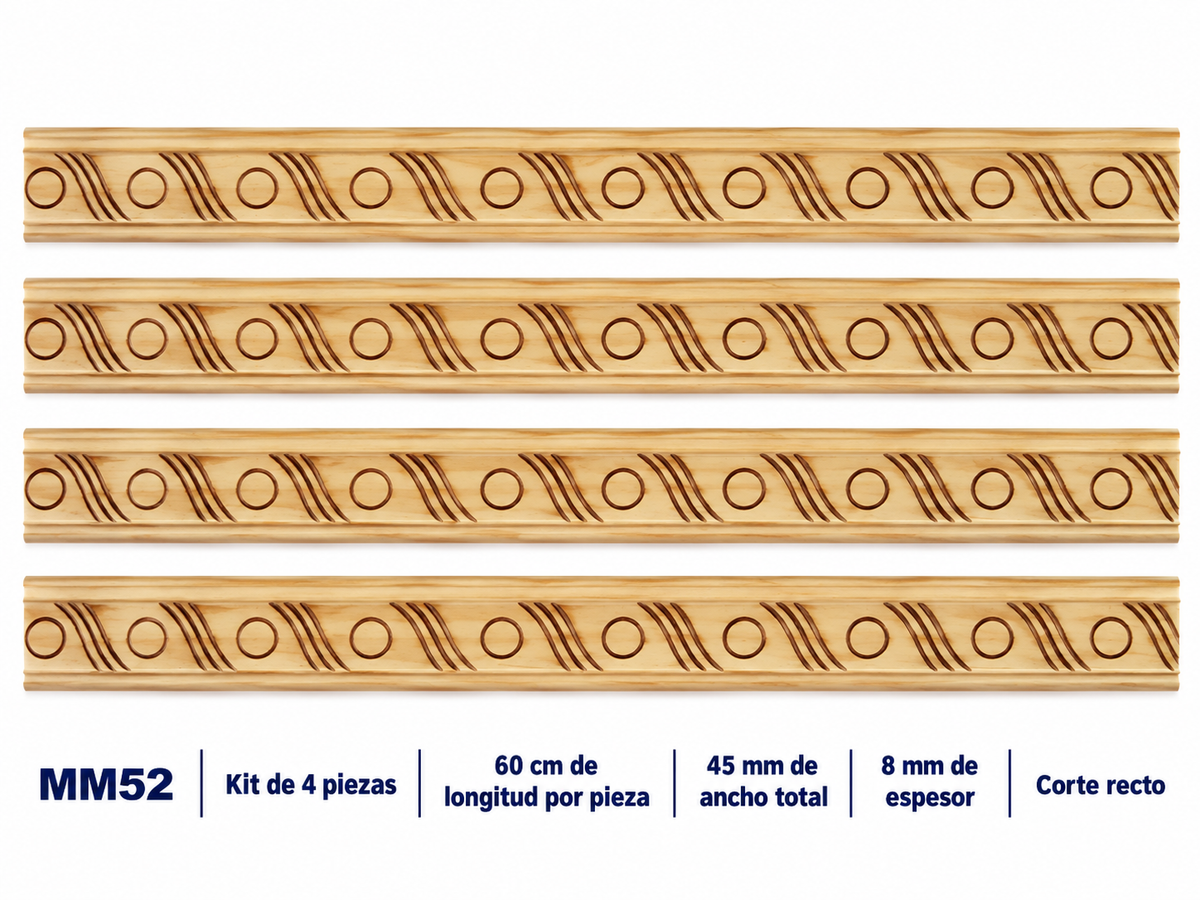 Moldura de madera grabada para mueble MM-52 – Kit de 4 piezas