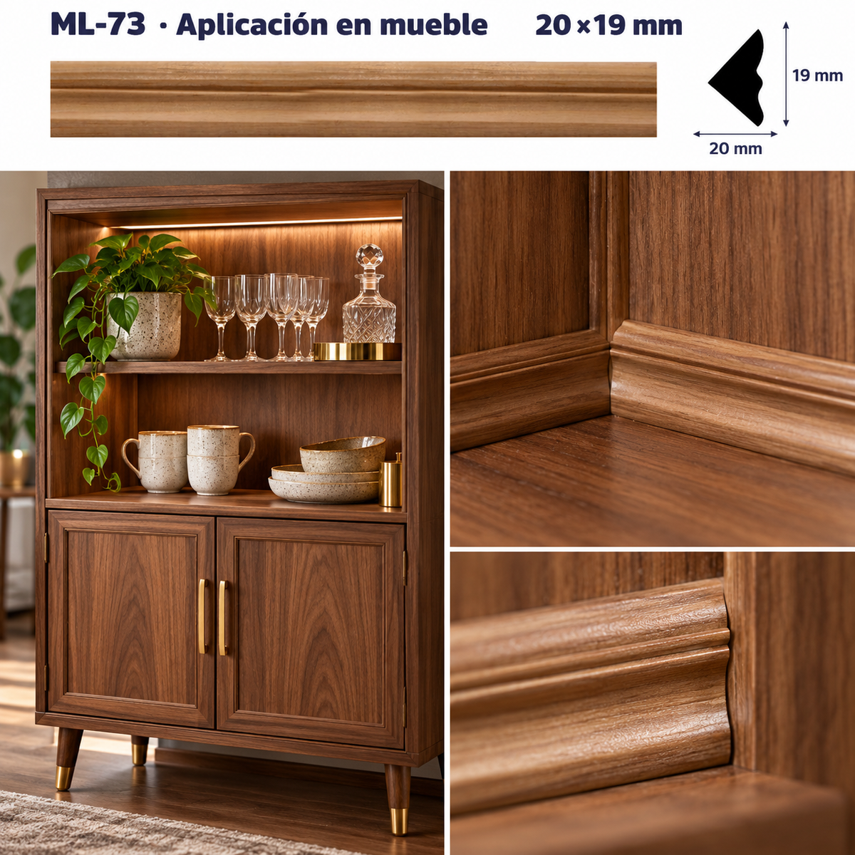 Kit de 4 tiras moldura lisa modelo ML-73 TIPO ESQUINERA