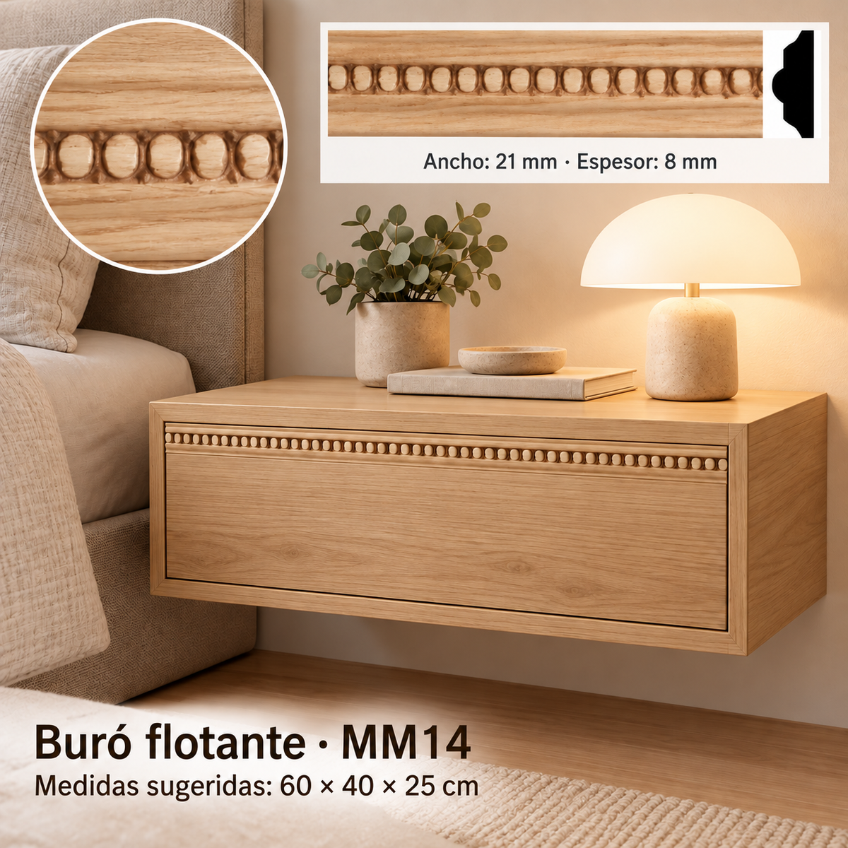 Moldura de madera grabada para mueble MM-14 – Kit de 4 piezas