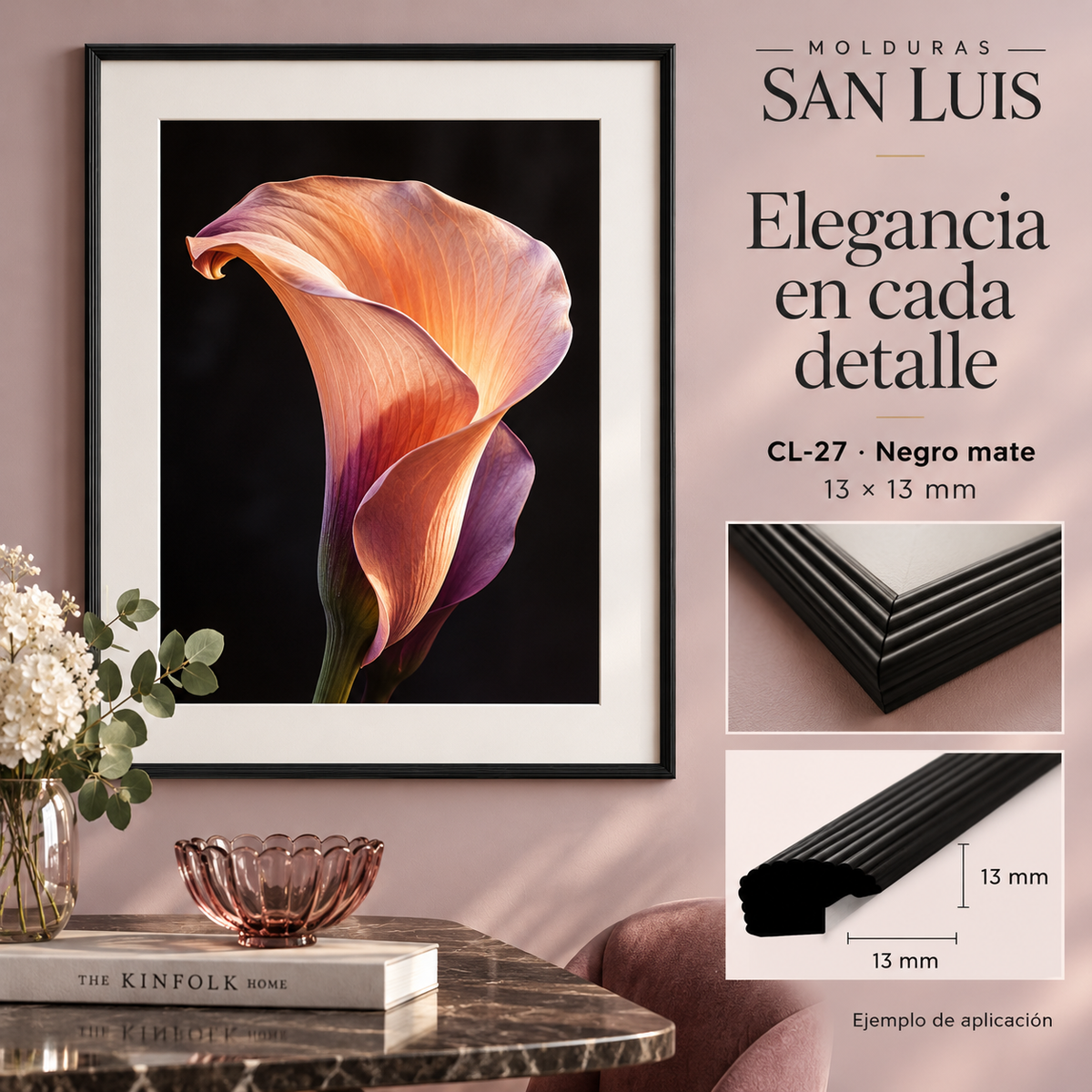 Moldura de madera lisa para marco CL27 – Kit de 4 piezas