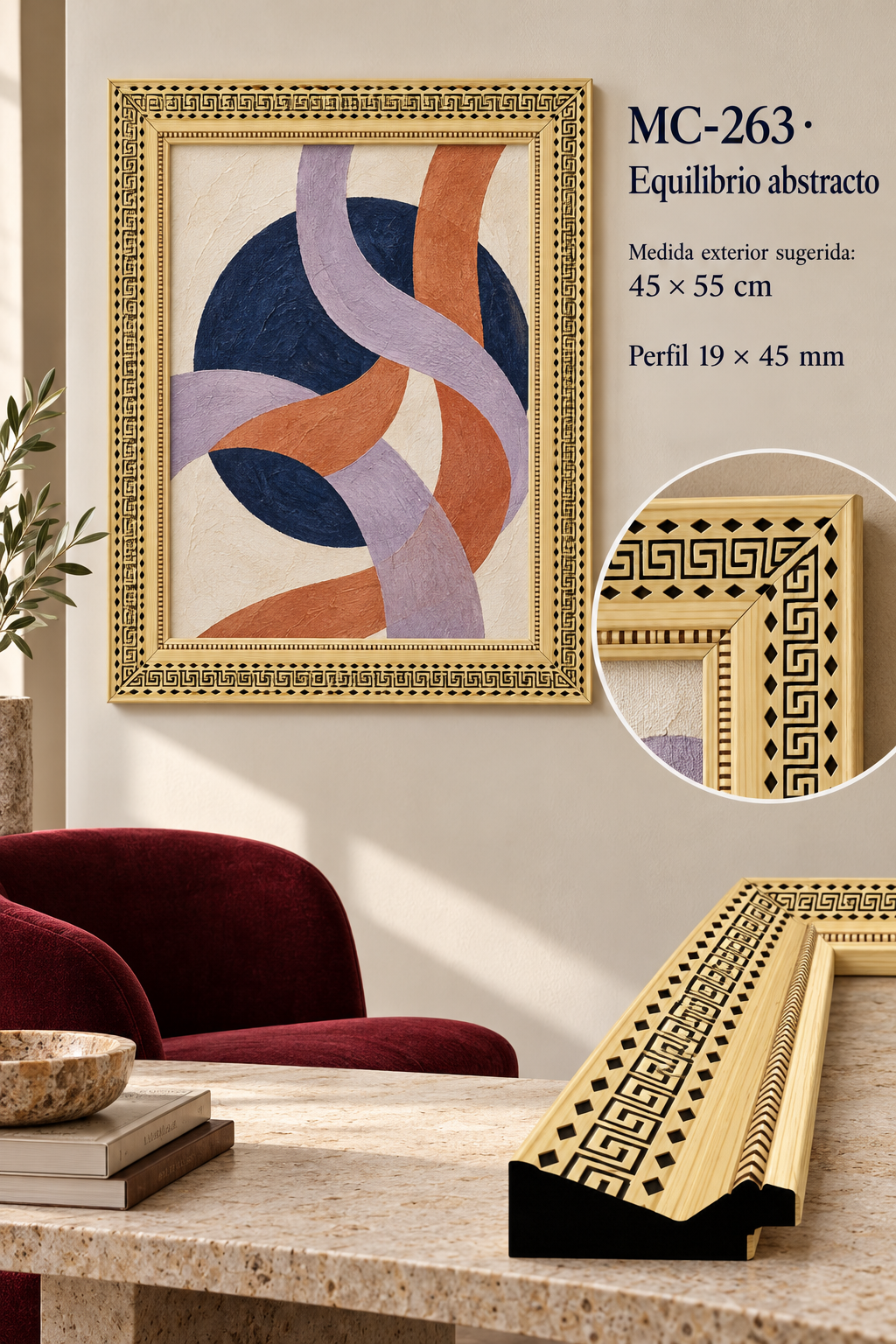 Moldura de madera grabada para marco MC263 – Kit de 4 piezas