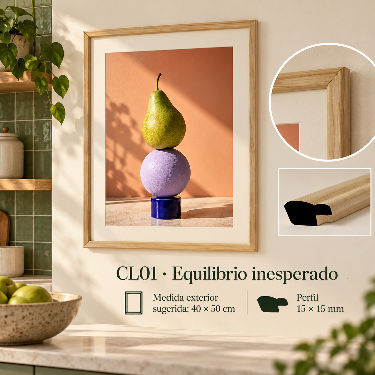 Moldura de madera lisa para marco CL01 – Kit de 4 piezas