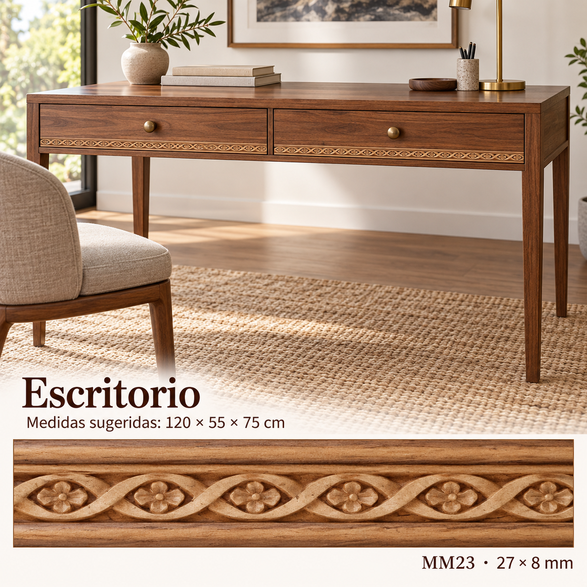 Moldura de madera grabada para mueble MM-23 – Kit de 4 piezas