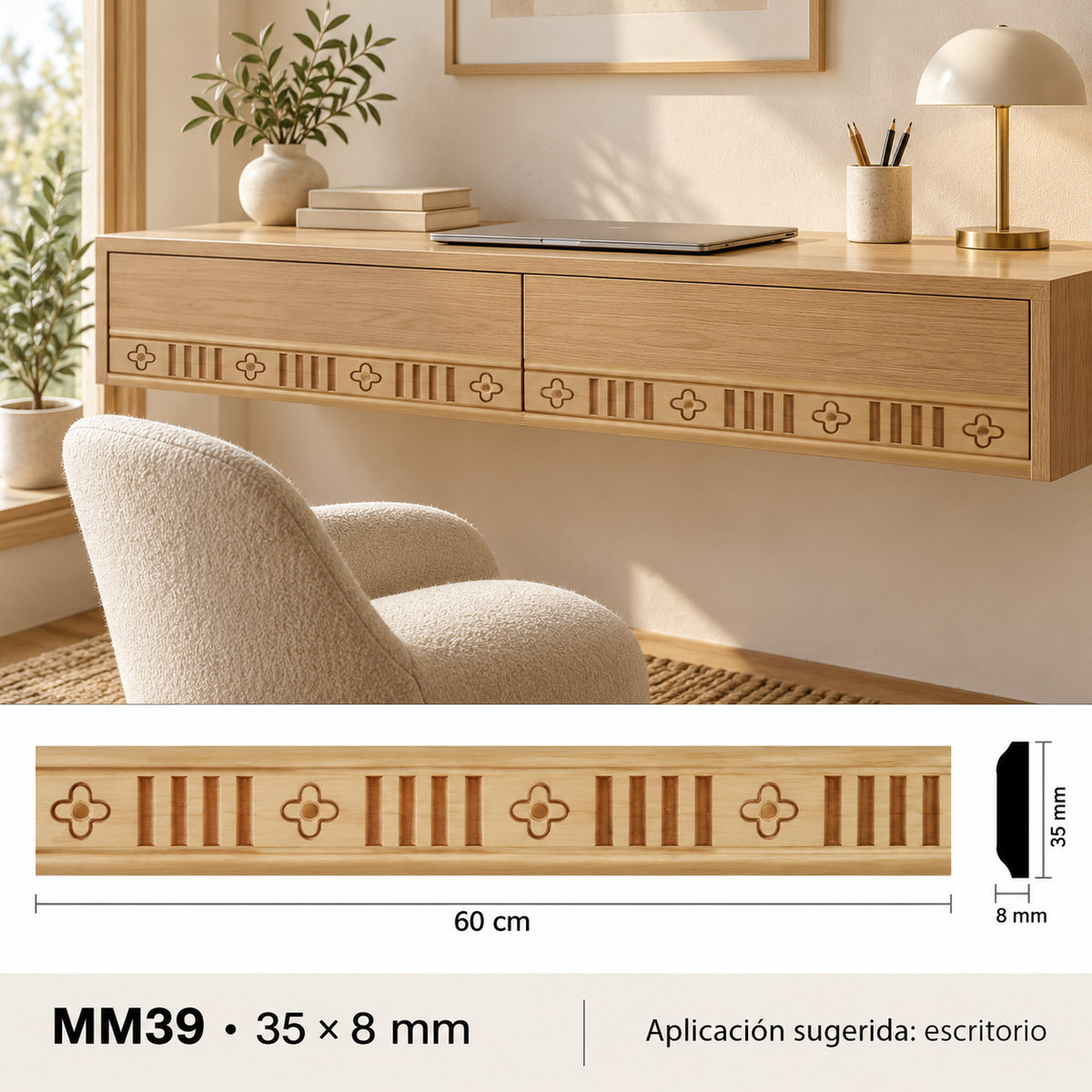 Moldura de madera grabada para mueble MM-39 – Kit de 4 piezas