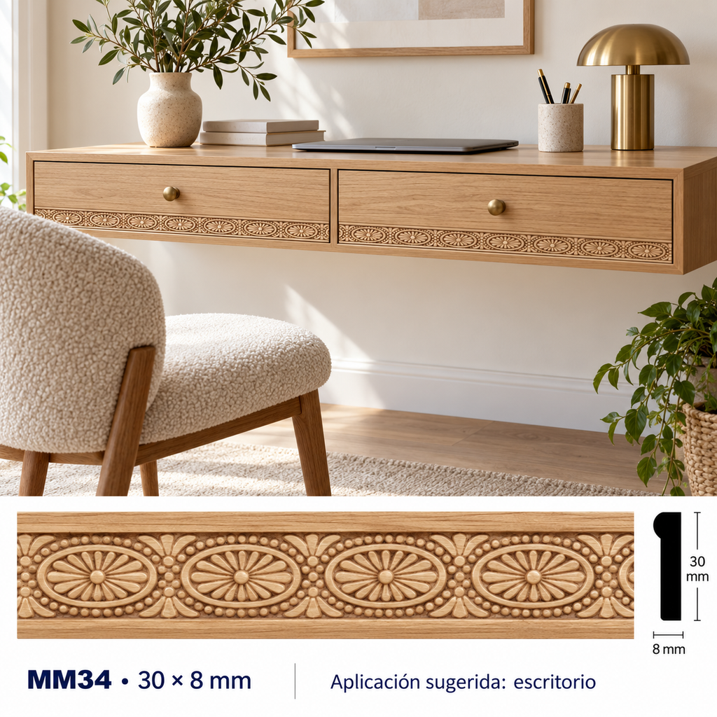 Moldura de madera grabada para mueble MM-34 – Kit de 4 piezas