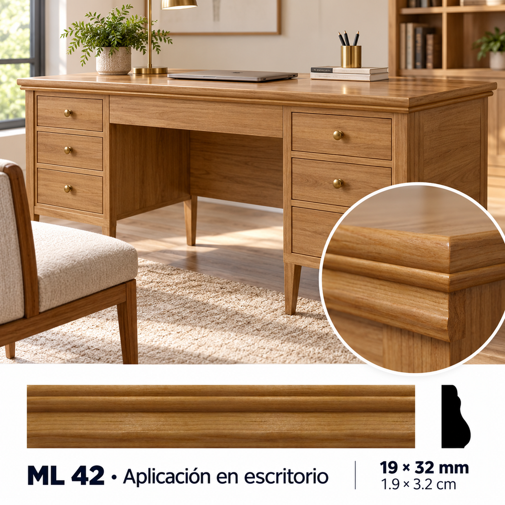 Moldura de madera lisa para mueble ML-42 – Kit de 4 Piezas TIPO PECHO PALOMA