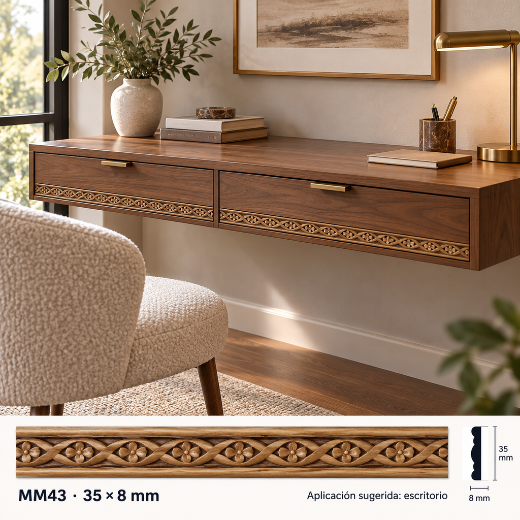 Moldura de madera grabada para mueble MM-42 – Kit de 4 piezas