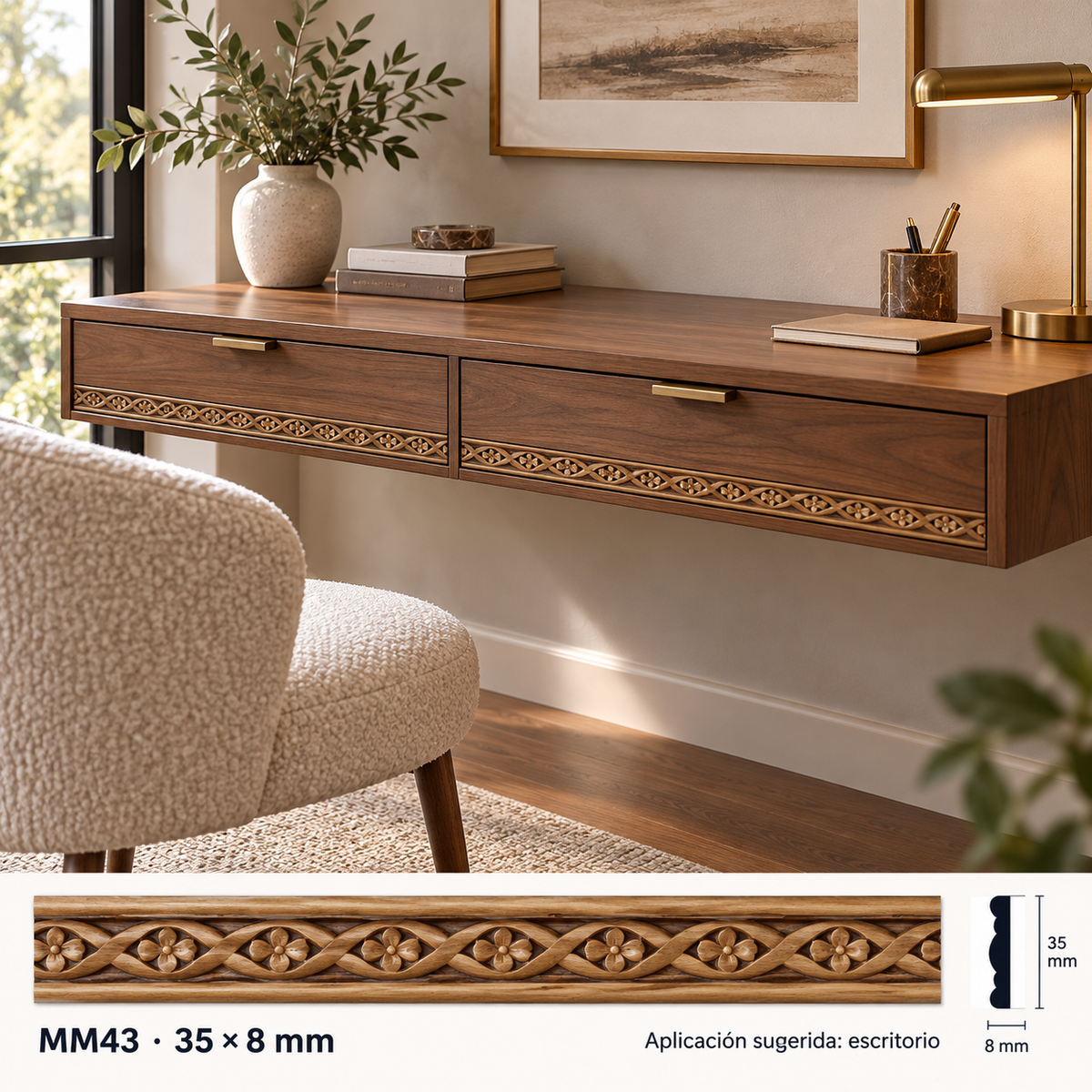 Moldura de madera grabada para mueble MM-42 – Kit de 4 piezas