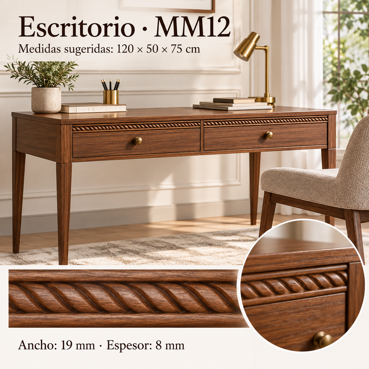 Moldura de madera grabada para mueble MM-12 – Kit de 4 piezas