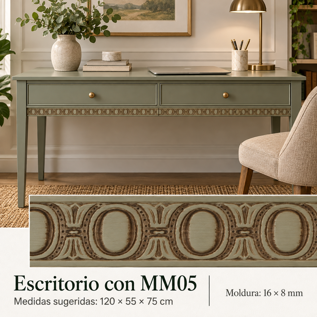 Moldura de madera grabada para mueble MM-05 – Kit de 4 piezas