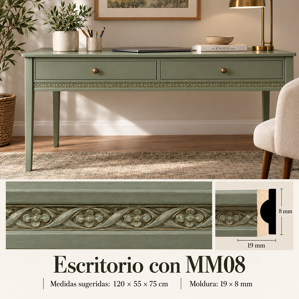 Moldura de madera grabada para mueble MM-08 – Kit de 4 piezas