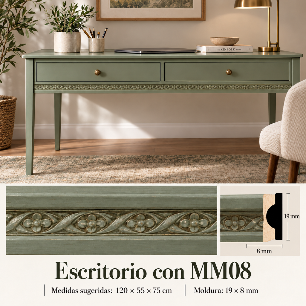 Moldura de madera grabada para mueble MM-08 – Kit de 4 piezas