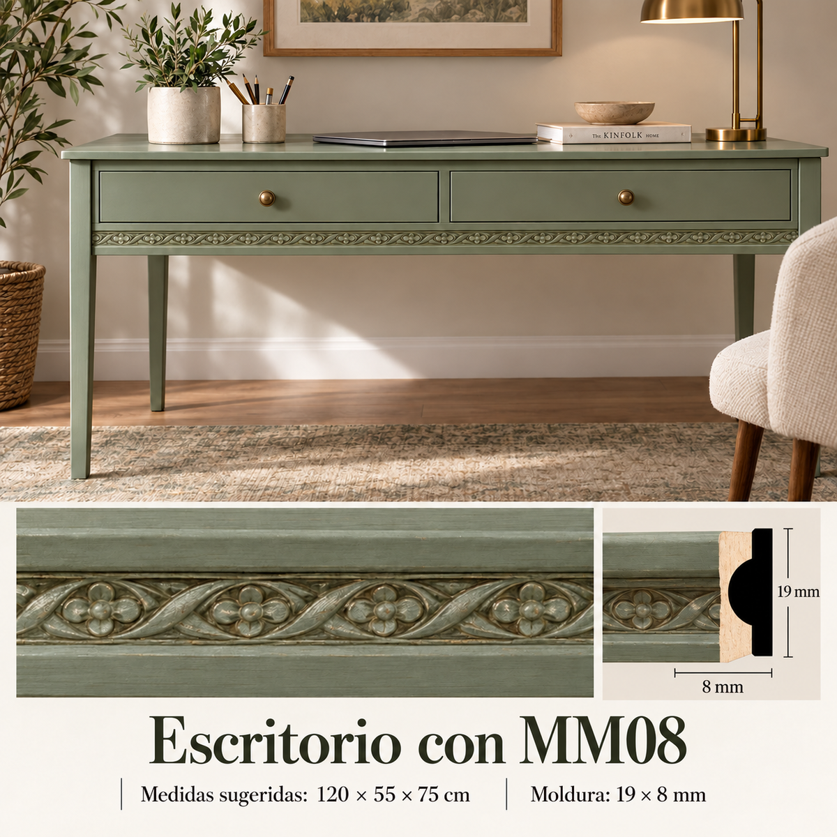Moldura de madera grabada para mueble MM-08 – Kit de 4 piezas