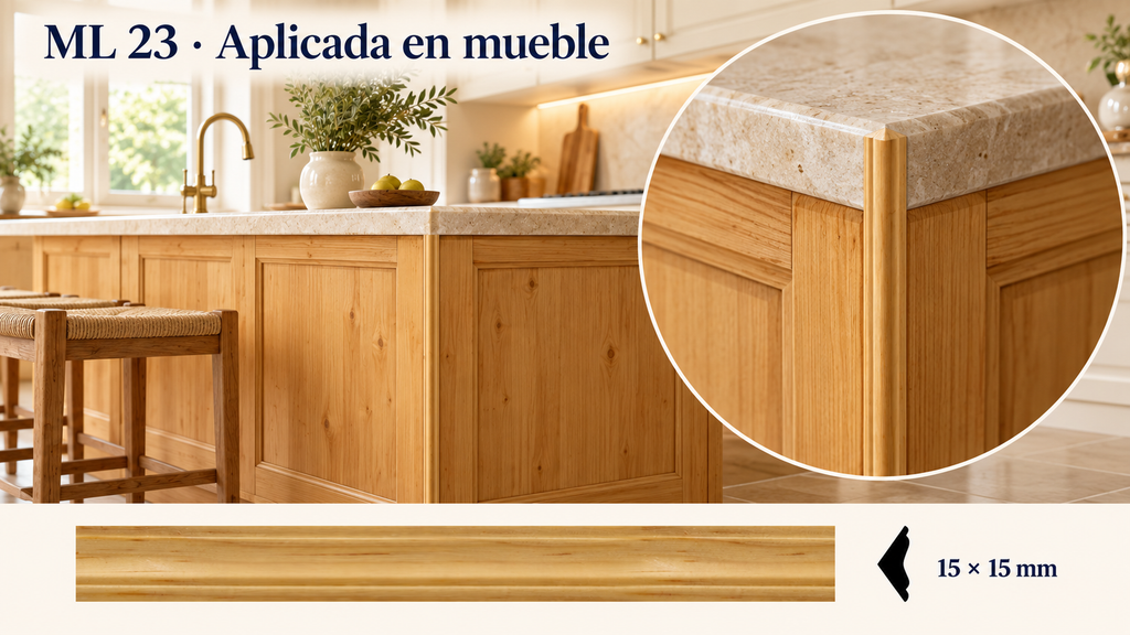 Moldura de madera lisa para mueble ML-23  – Kit de 4 Piezas TIPO ESQUINERA