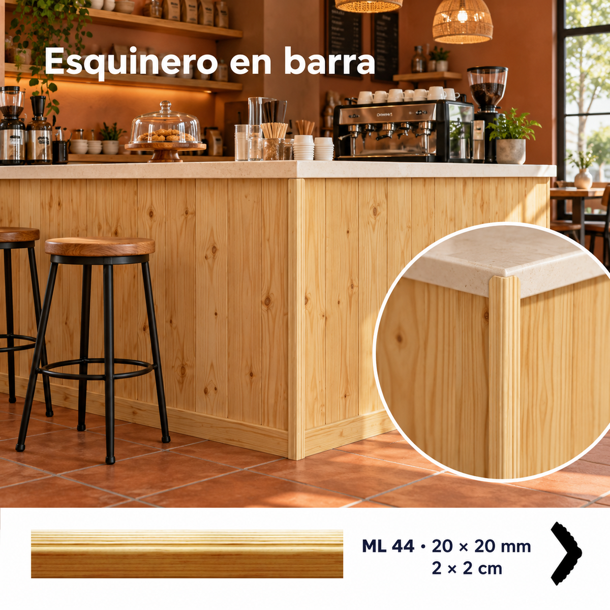 Moldura de madera lisa para mueble ML-44 – Kit de 4 Piezas TIPO ESQUINERA ESCUADRA