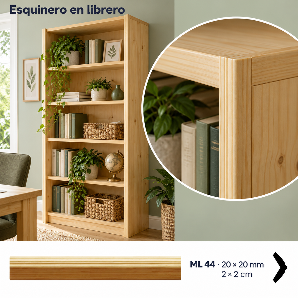 Moldura de madera lisa para mueble ML-44 – Kit de 4 Piezas TIPO ESQUINERA ESCUADRA