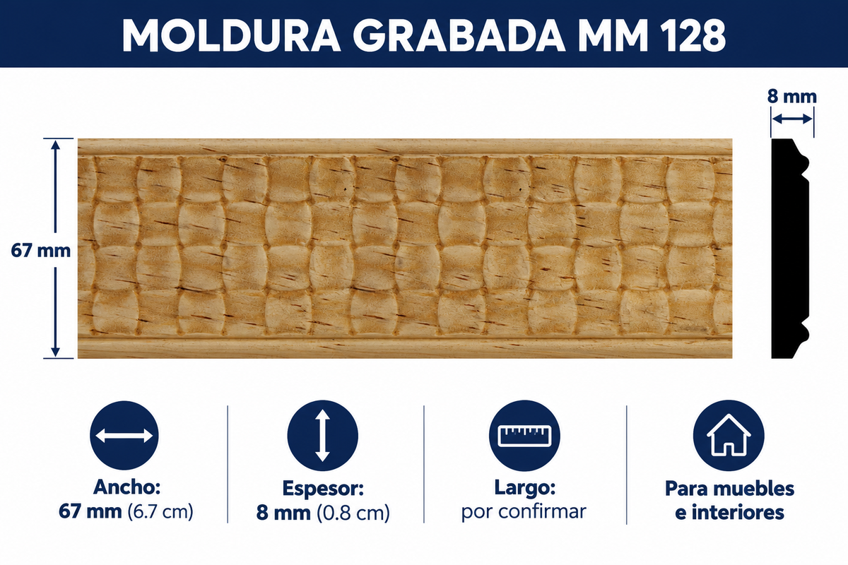 Moldura de madera grabada para mueble MM-128 – Kit de 4 piezas