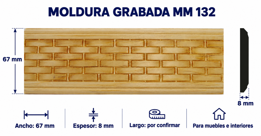 Moldura de madera grabada para mueble MM-132 – Kit de 4 piezas
