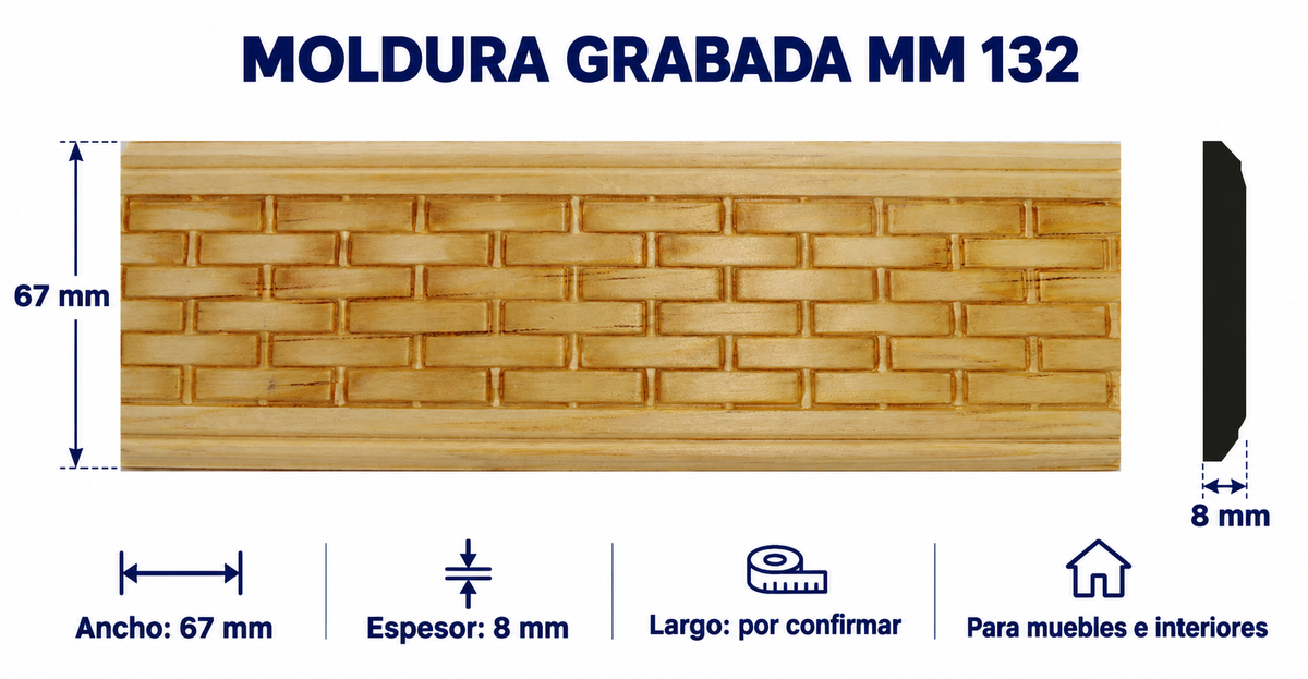 Moldura de madera grabada para mueble MM-132 – Kit de 4 piezas