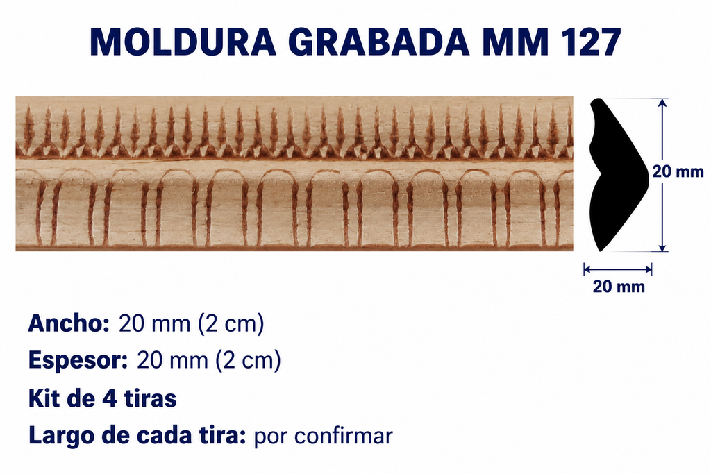 Moldura de madera grabada para mueble MM-127 – Kit de 4 piezas