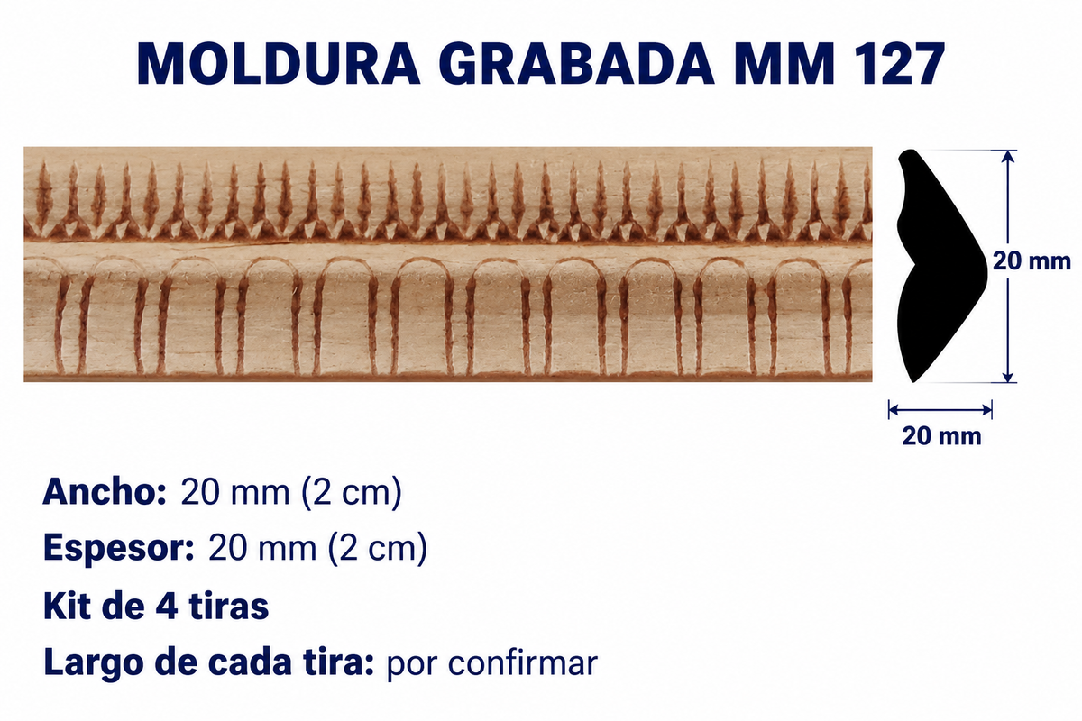 Moldura de madera grabada para mueble MM-127 – Kit de 4 piezas