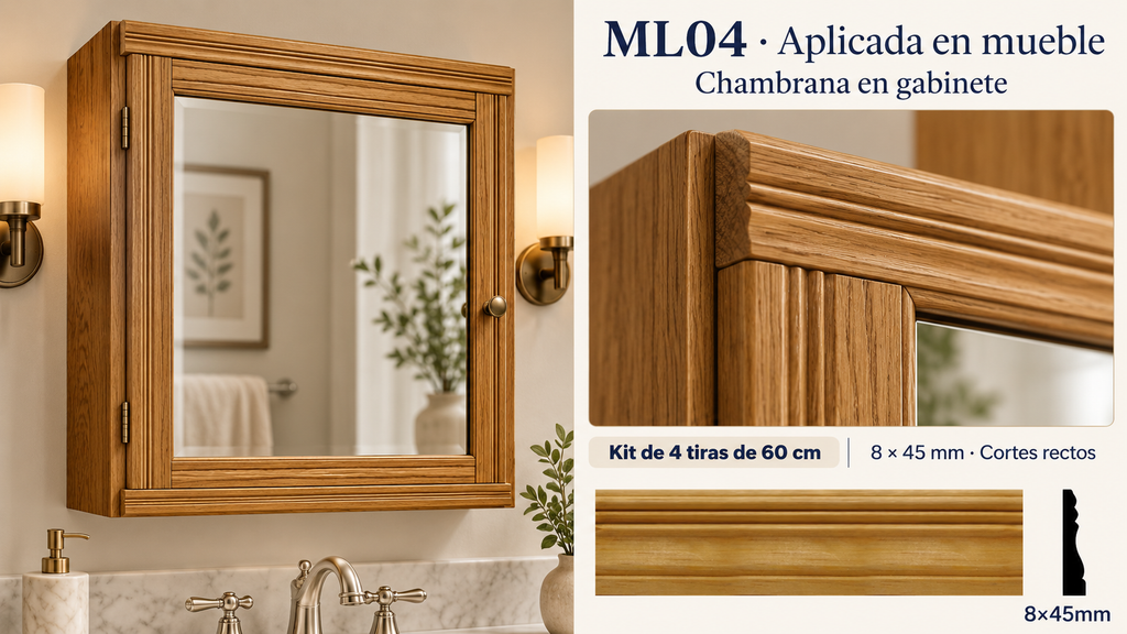 Moldura de madera lisa para mueble ML-04 – Kit de 4 Piezas TIPO CHAMBRANA