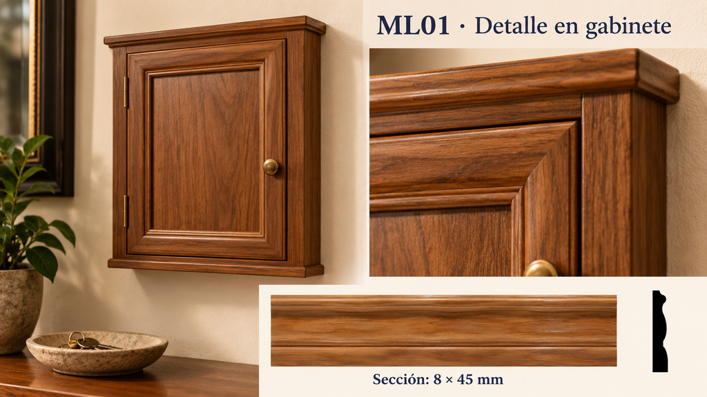 Moldura de madera lisa para mueble ML-01 – Kit de 4 Piezas TIPO CHAMBRANA