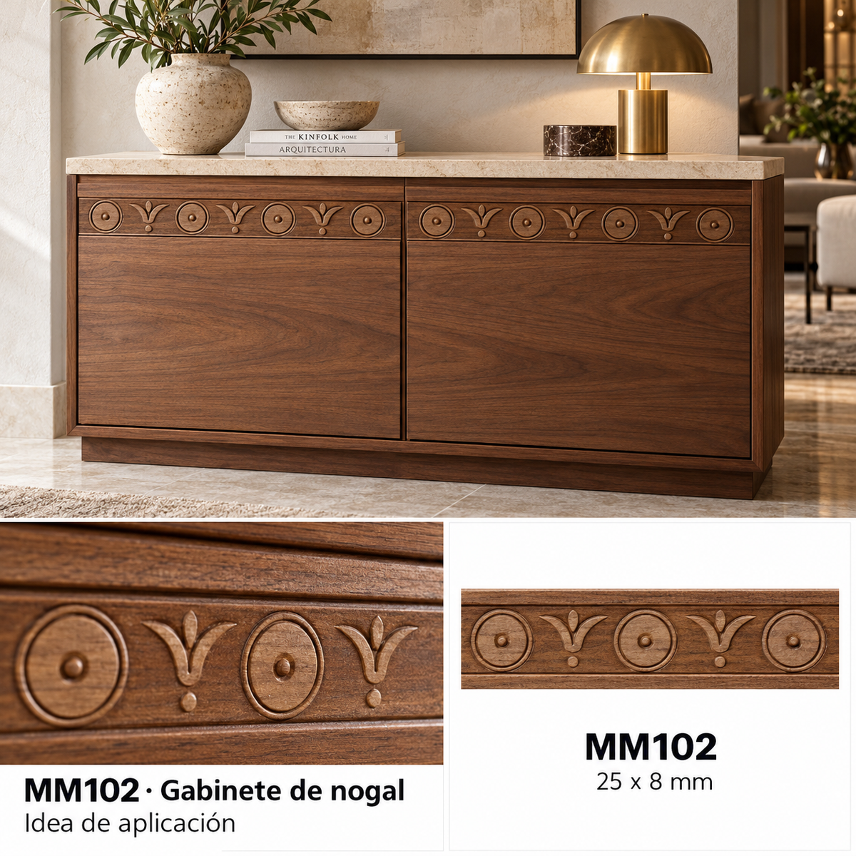 Moldura de madera grabada para mueble MM-102 – Kit de 4 piezas