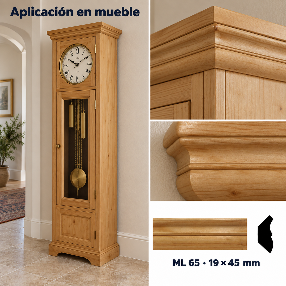 Kit de 4  Piezas moldura lisa modelo ML-65  TIPO CORNISA