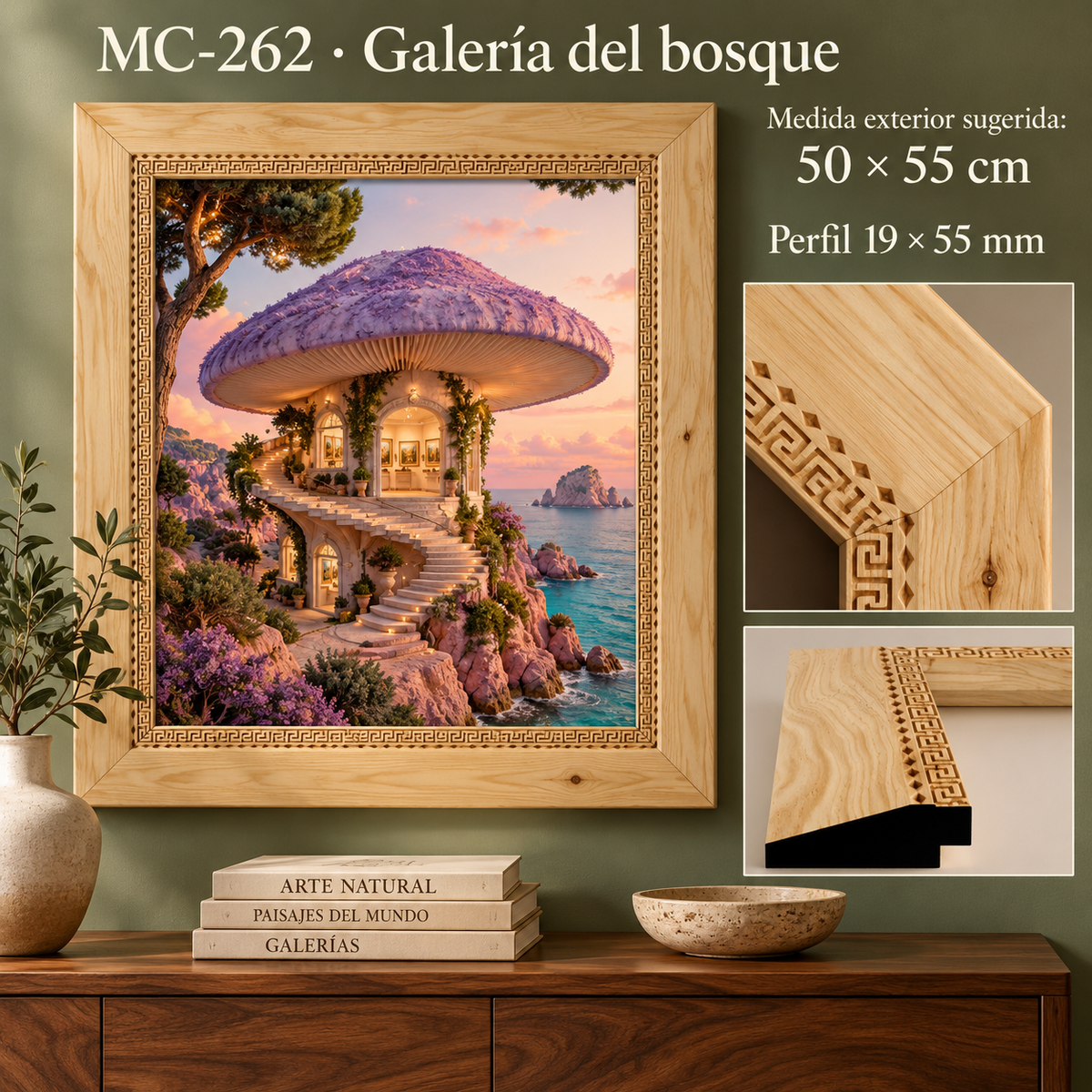 Moldura de madera grabada para marco MC262 – Kit de 4 piezas