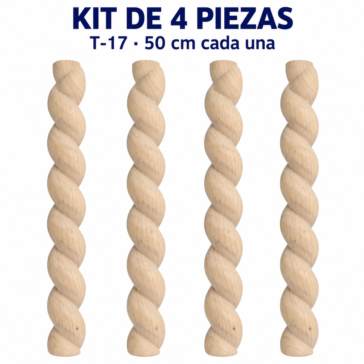 Kit 4 Bastones Trenzados T-17 de Madera | 50 cm c/u | Pino Natural para Proyectos DIY