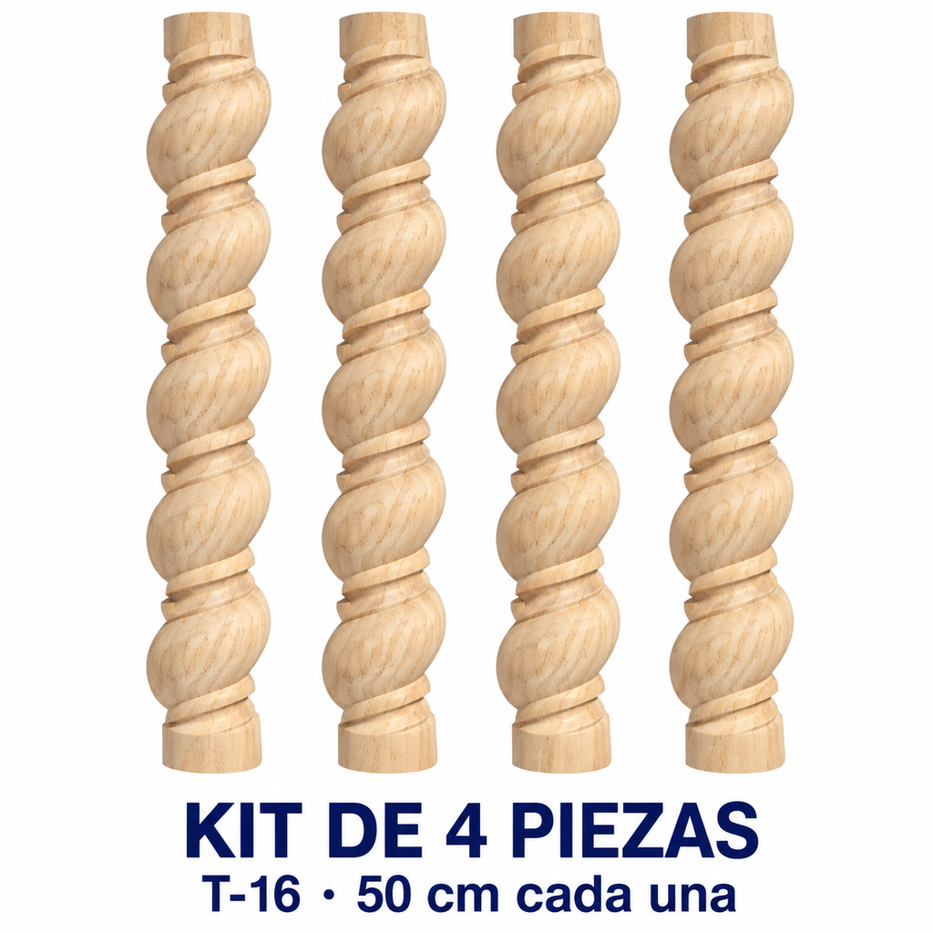 Kit 4 Bastones Trenzados T-16 de Madera | 55 cm c/u | Pino Natural para Proyectos DIY