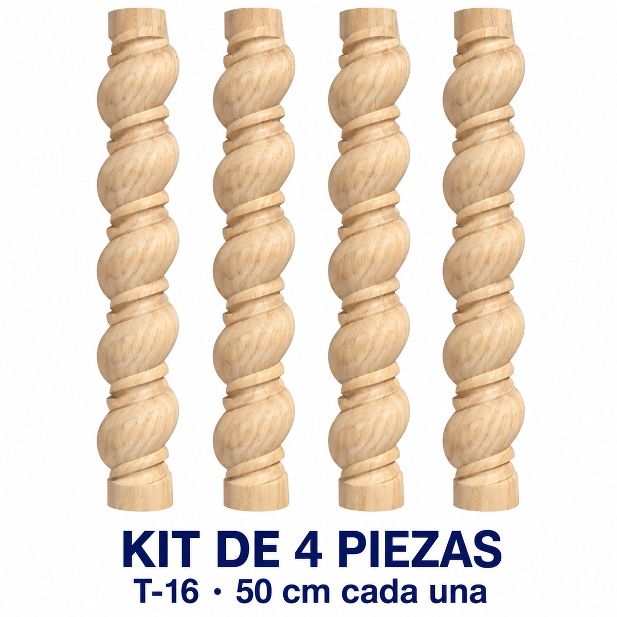 Kit 4 Bastones Trenzados T-16 de Madera | 55 cm c/u | Pino Natural para Proyectos DIY