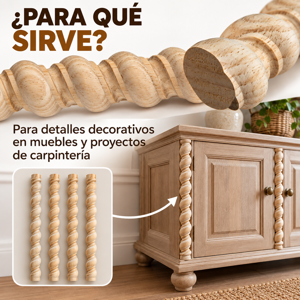 Kit 4 Bastones Trenzados T-16 de Madera | 55 cm c/u | Pino Natural para Proyectos DIY