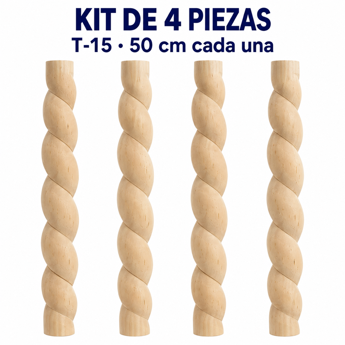Kit 4 Bastones Trenzados T-15 de Madera | 55 cm c/u | Pino Natural para Proyectos DIY