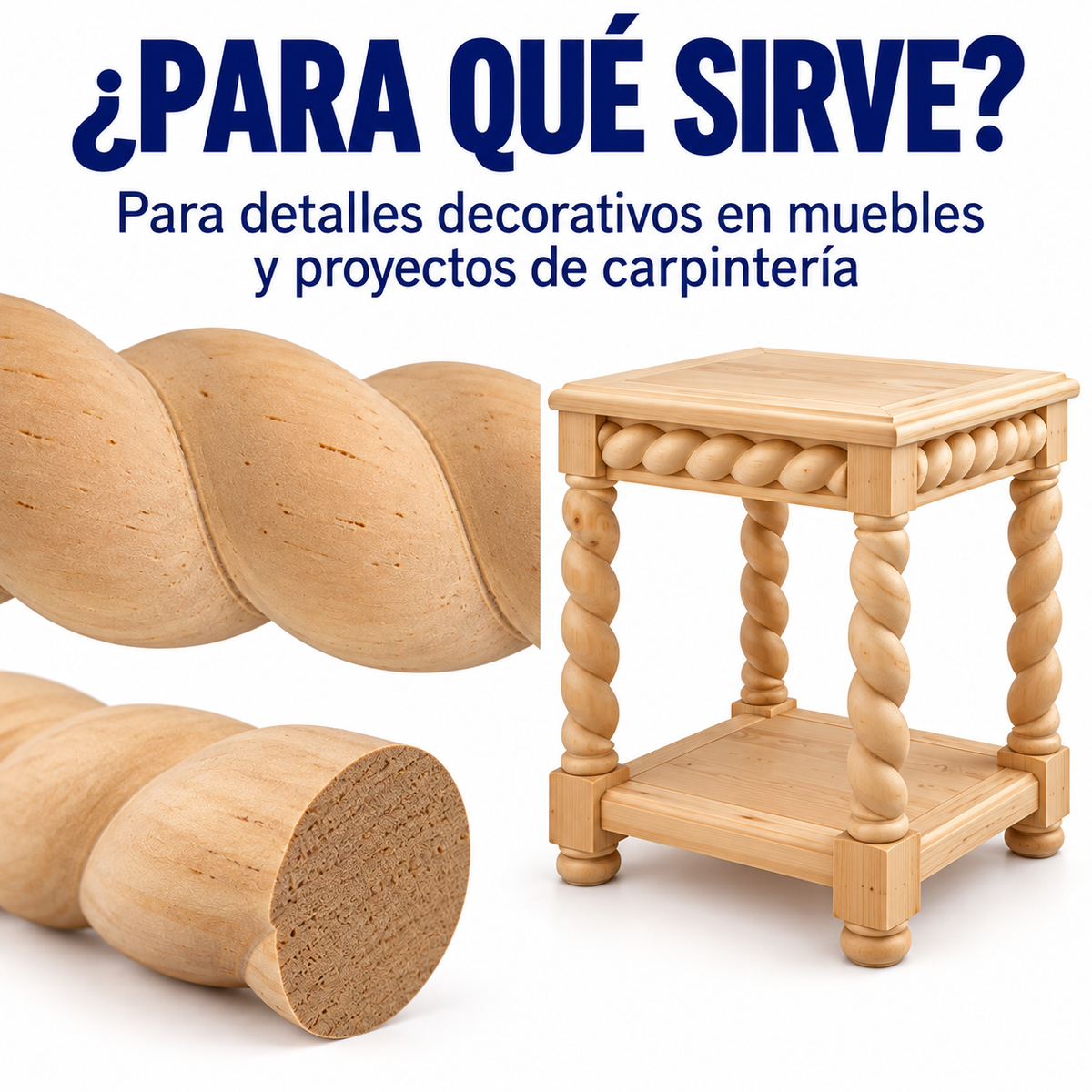 Kit 4 Bastones Trenzados T-15 de Madera | 55 cm c/u | Pino Natural para Proyectos DIY