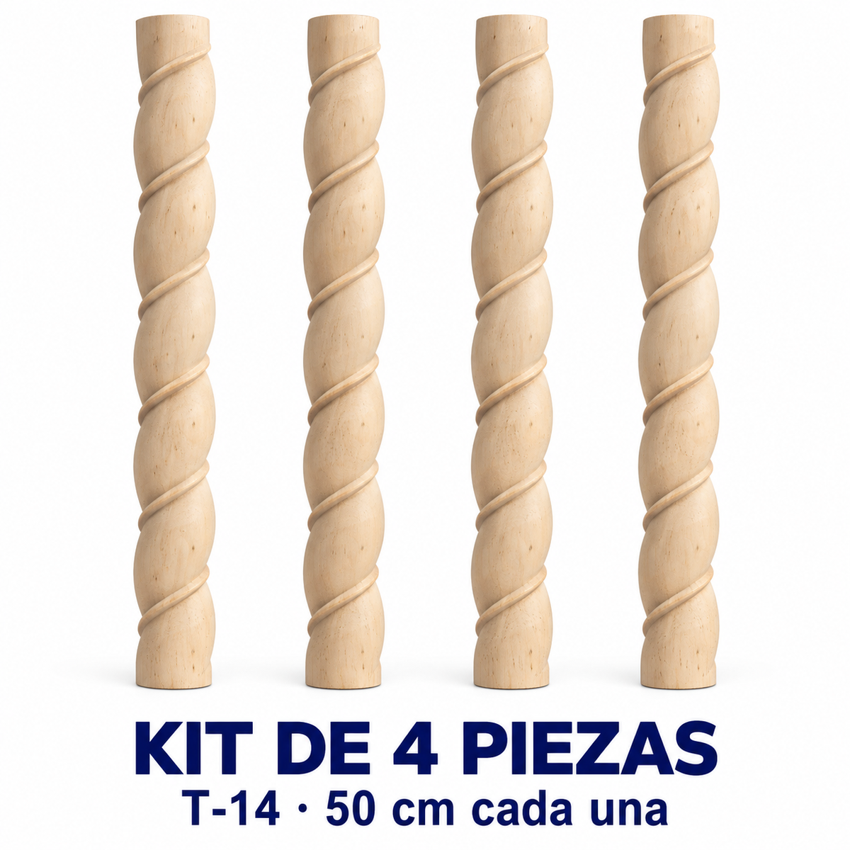 Kit 4 Bastones Trenzados T-14 de Madera | 55 cm c/u | Pino Natural para Proyectos DIY