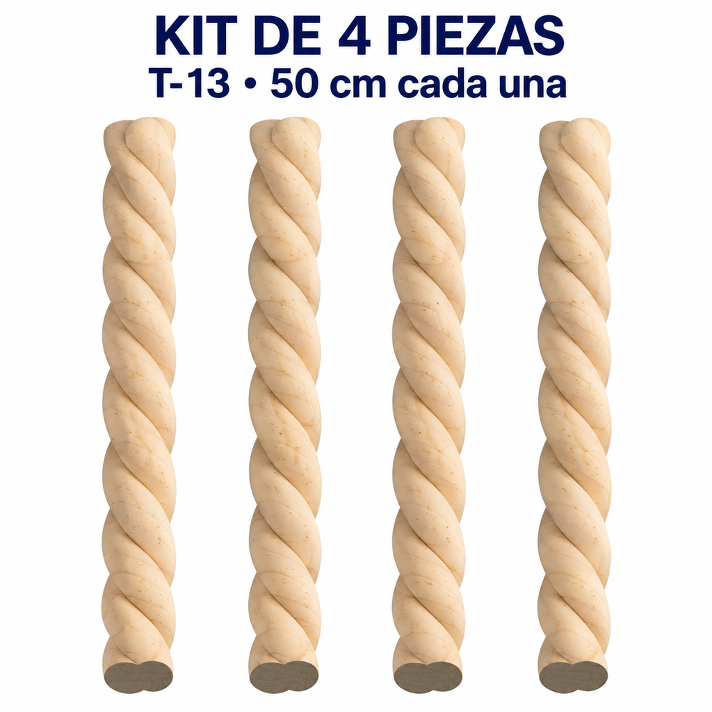 Kit 4 Bastones Trenzados T-13 de Madera | 55 cm c/u | Pino Natural para Proyectos DIY