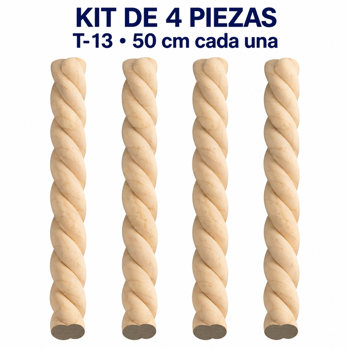 Kit 4 Bastones Trenzados T-13 de Madera | 55 cm c/u | Pino Natural para Proyectos DIY