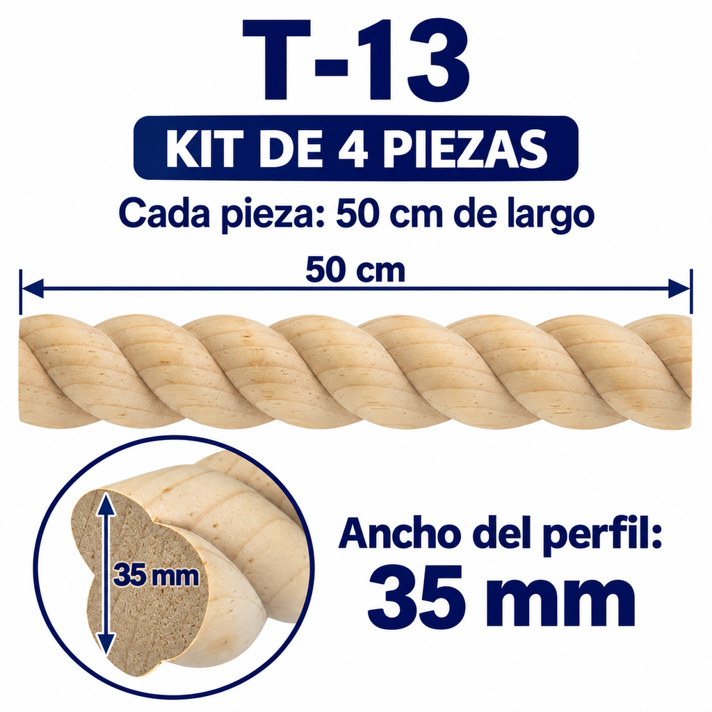 Kit 4 Bastones Trenzados T-13 de Madera | 55 cm c/u | Pino Natural para Proyectos DIY