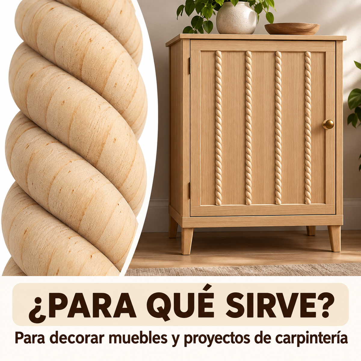 Kit 4 Bastones Trenzados T-13 de Madera | 55 cm c/u | Pino Natural para Proyectos DIY
