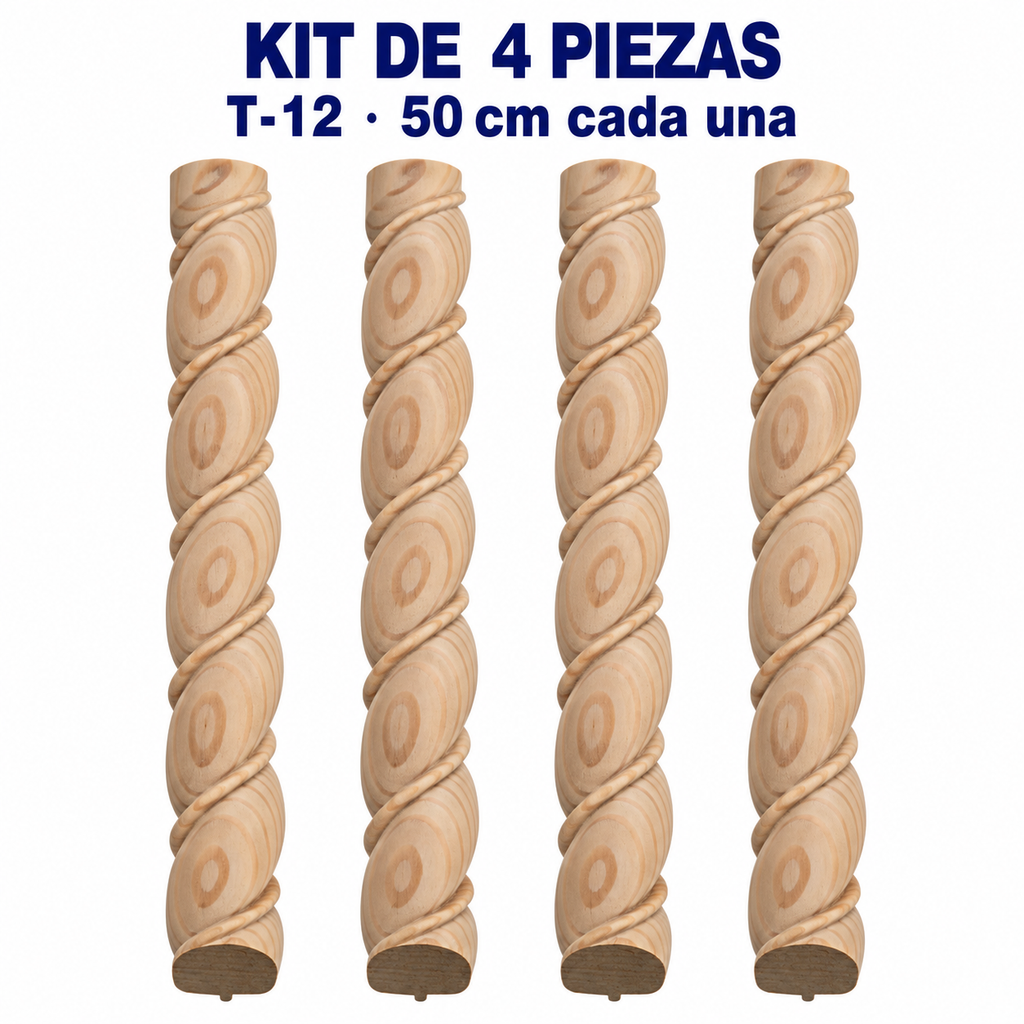 Kit 4 Bastones Trenzados T-12 de Madera | 55 cm c/u | Pino Natural para Proyectos DIY