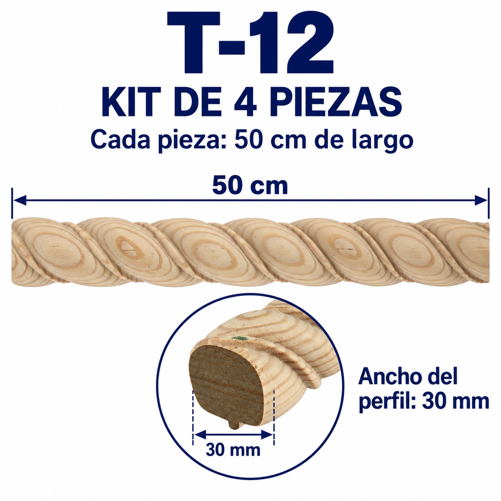 Kit 4 Bastones Trenzados T-12 de Madera | 55 cm c/u | Pino Natural para Proyectos DIY