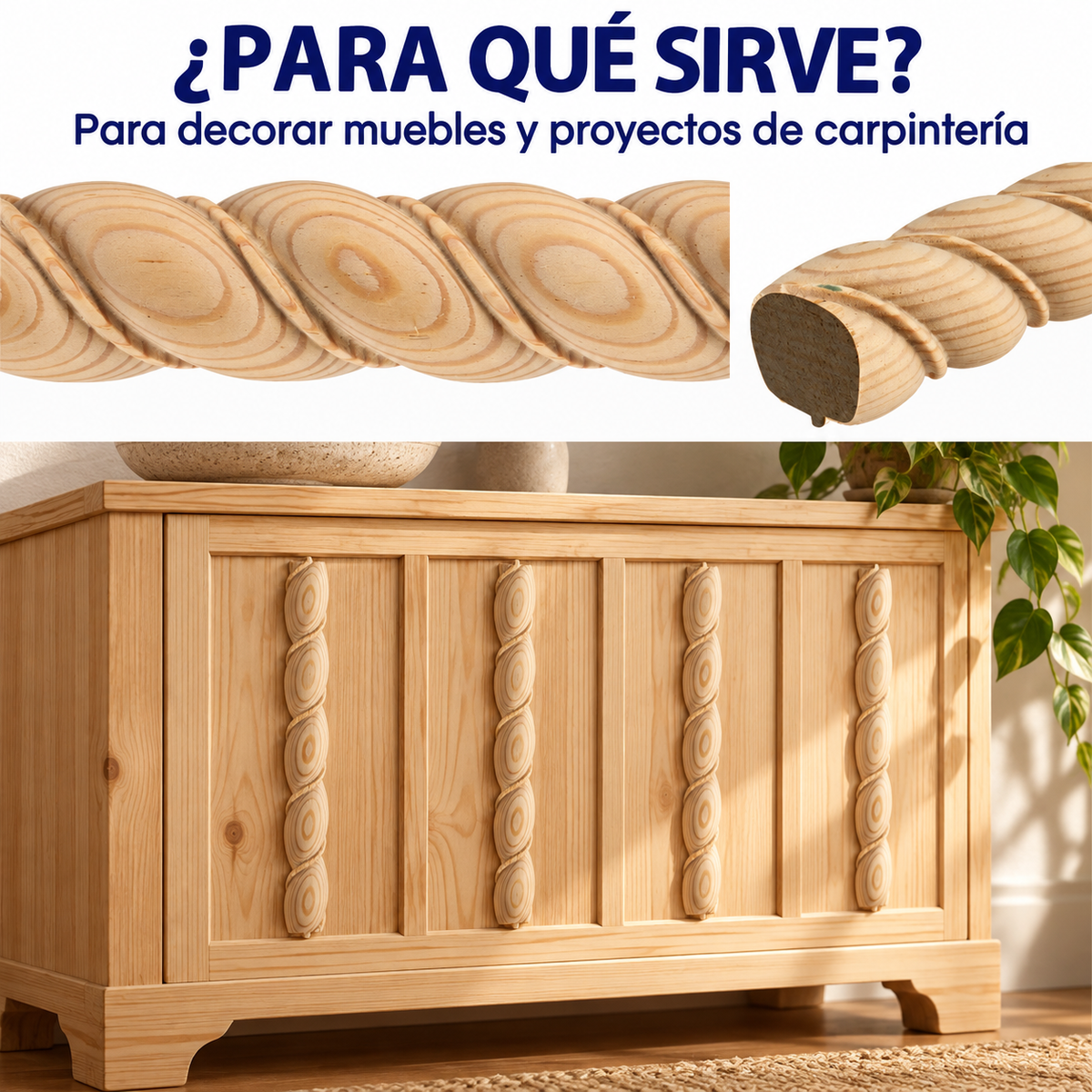 Kit 4 Bastones Trenzados T-12 de Madera | 55 cm c/u | Pino Natural para Proyectos DIY
