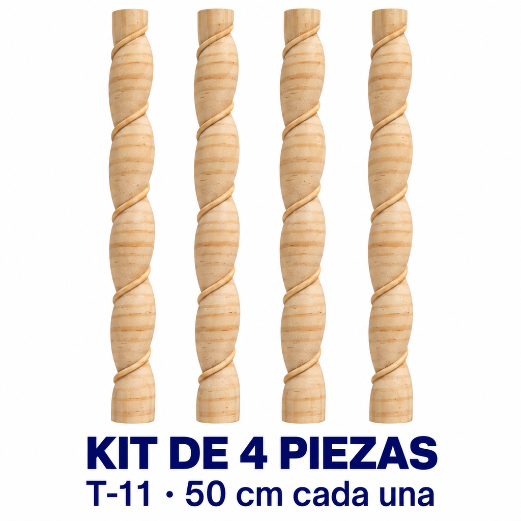 Kit 4 Bastones Trenzados T-11 de Madera | 55 cm c/u | Pino Natural para Proyectos DIY