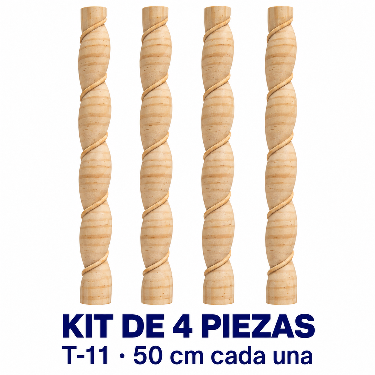 Kit 4 Bastones Trenzados T-11 de Madera | 55 cm c/u | Pino Natural para Proyectos DIY