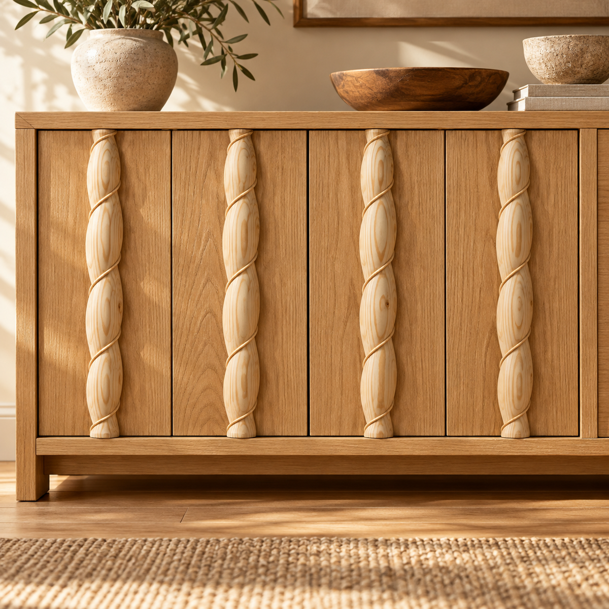 Kit 4 Bastones Trenzados T-11 de Madera | 55 cm c/u | Pino Natural para Proyectos DIY