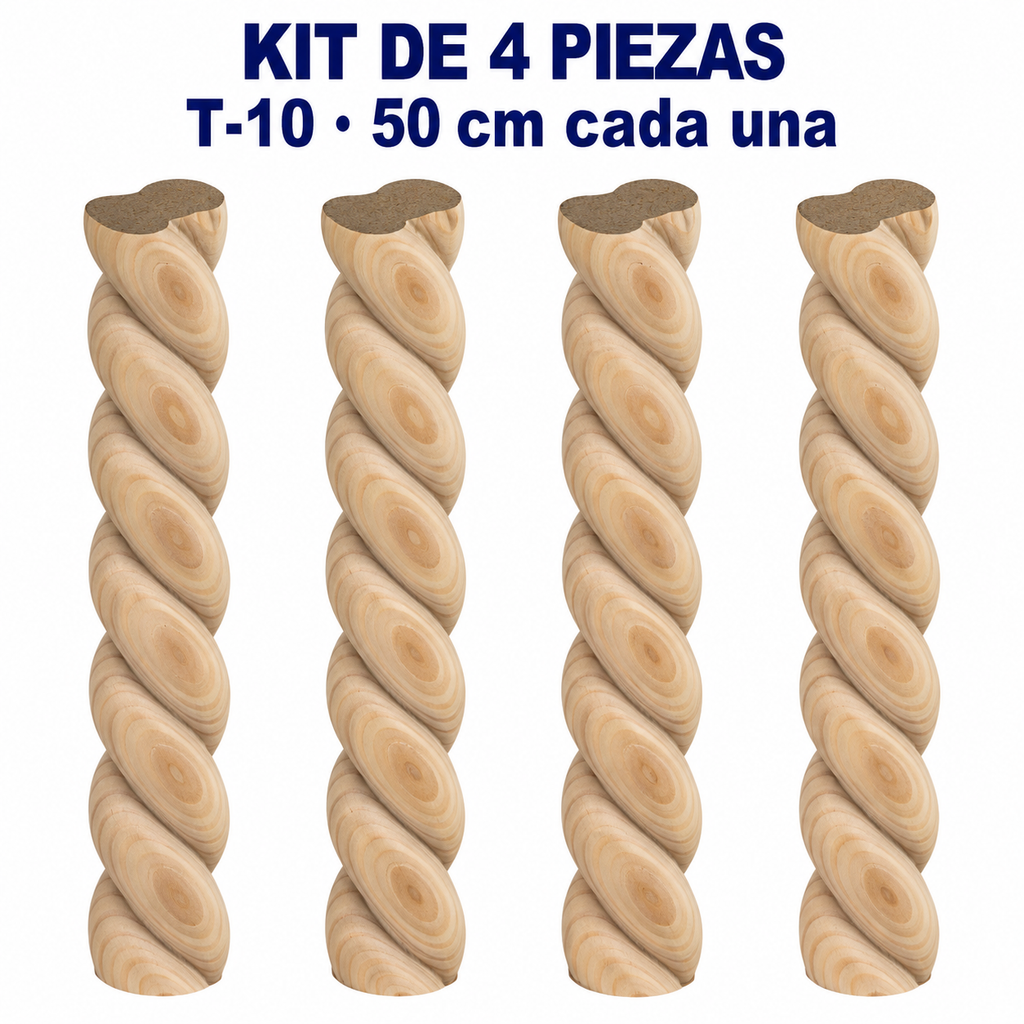 Kit 4 Bastones Trenzados T-10 de Madera | 55 cm c/u | Pino Natural para Proyectos DIY